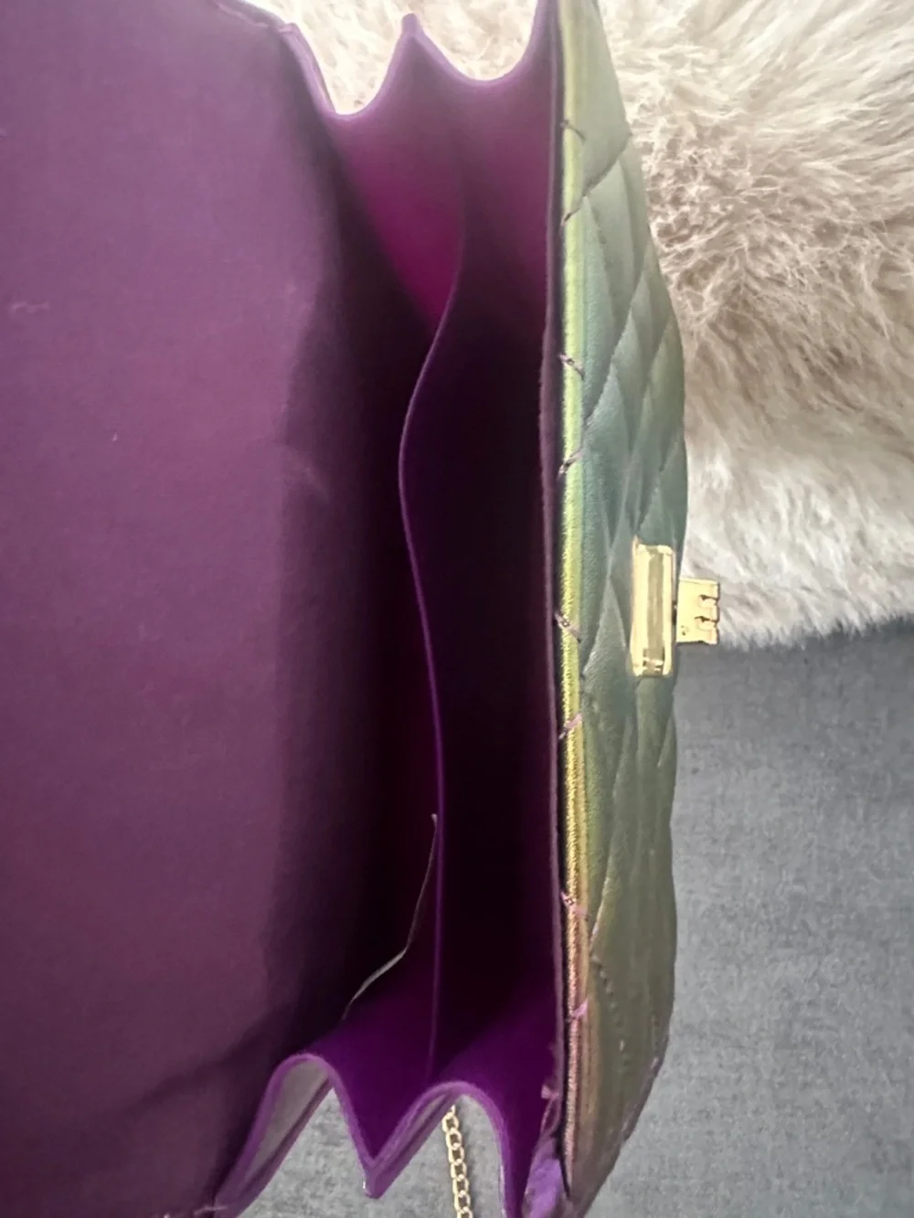 Quilted Iridescent Top-Handle Crossbody Bag - Purple Green - Picture 2 of 3